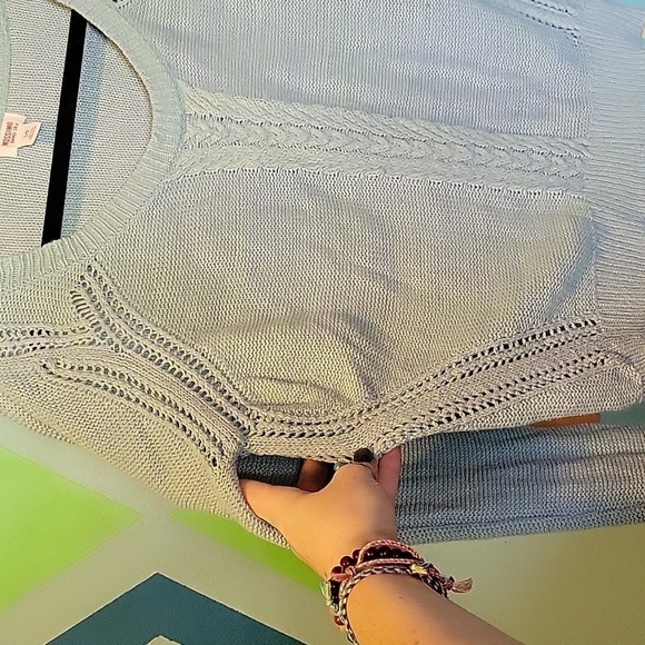 Mossimo Women's Cable Knit Linen Blend Crew Sweater Heathered Green Blue Size L - Picture 4 of 10